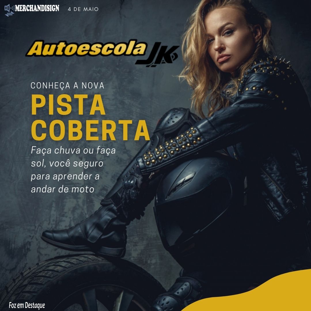 CONHEÇA A NOVA PISTA COBERTA DE MOTOS DA AUTOESCOLA JK CENTRO MERCHAN-JK-