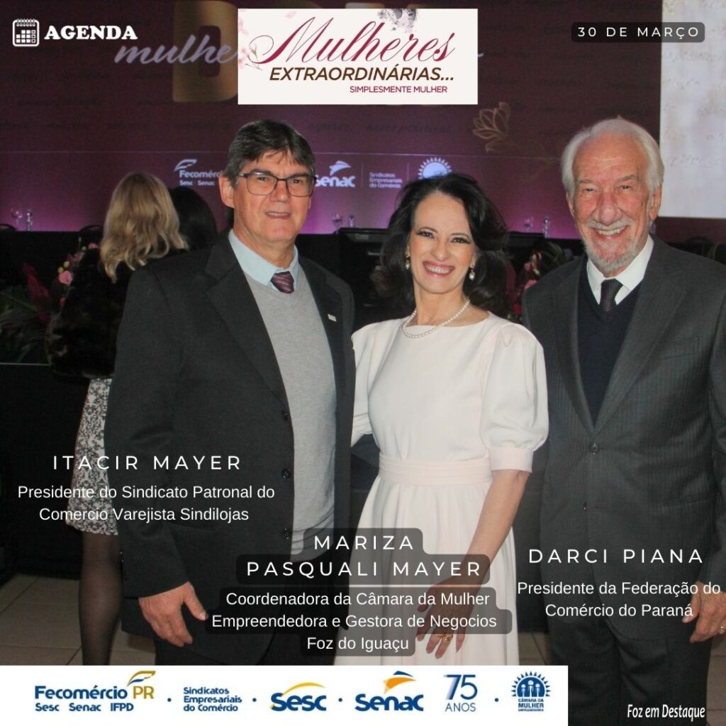 PREMIO MULHER EMPREENDEDORA FECOMÉRCIO 2023 ITACIR E MARIZA MAYER COM DARCI PIANA
