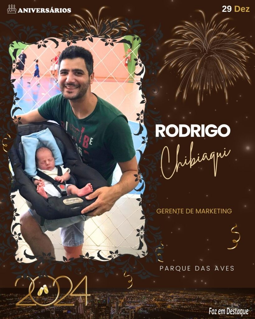 Rodrigo Chibiaqui - Gerente de Marketing - Parque das Aves
- Aniversários 29 Dezembro 2023- Foz em Destaque