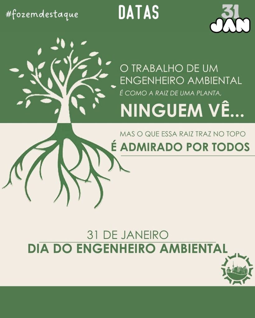 Foz em Destaque
Datas 31 de Janeiro 2024
Dia do Engenheiro Ambiental
Dia Nacional das Reservas Particulares do Patrimônio Natural
Dia do Mágico