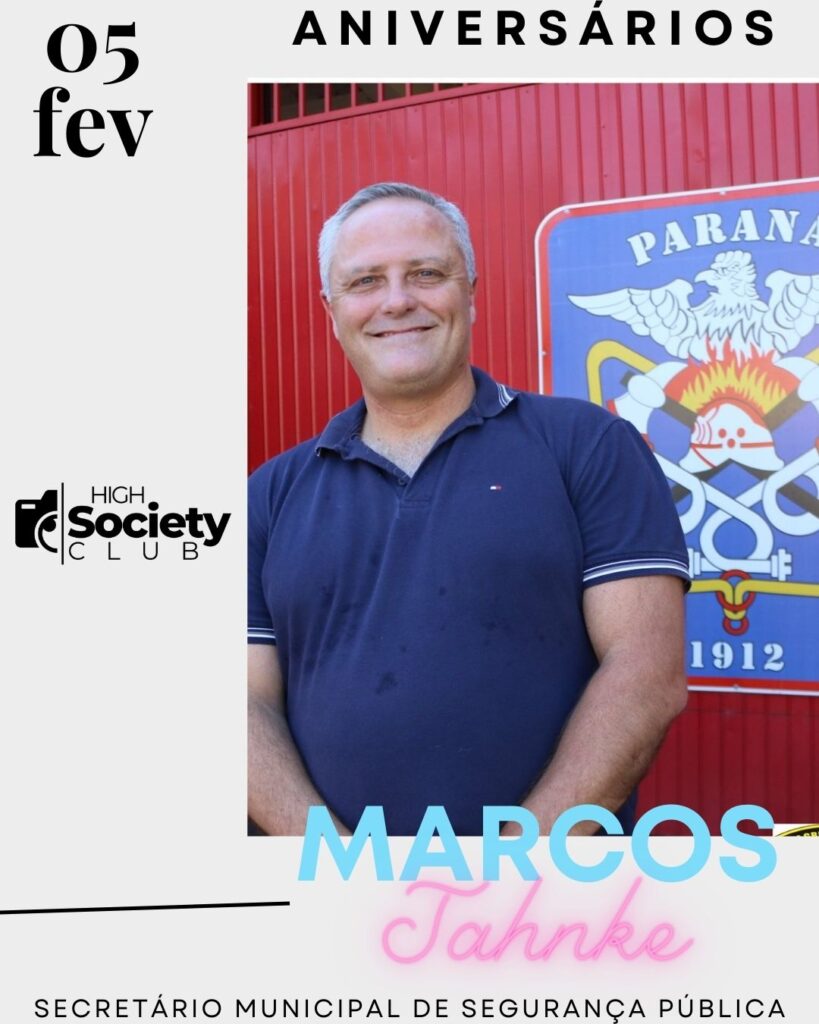 Marcos Antonio Jahnke
Político/Corpo de Bombeiros
Secretário Municipal de Segurança Pública
Aniversários 05 de Fevereiro 2024 - Foz em Destaque