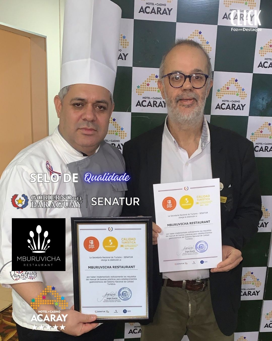 Restaurante Mburuvichá do Hotel Casino Acaray recebe Selo de Qualidade Turística da Senatur RESTAURANT MBURUVICHÁ CASINO ACARAY