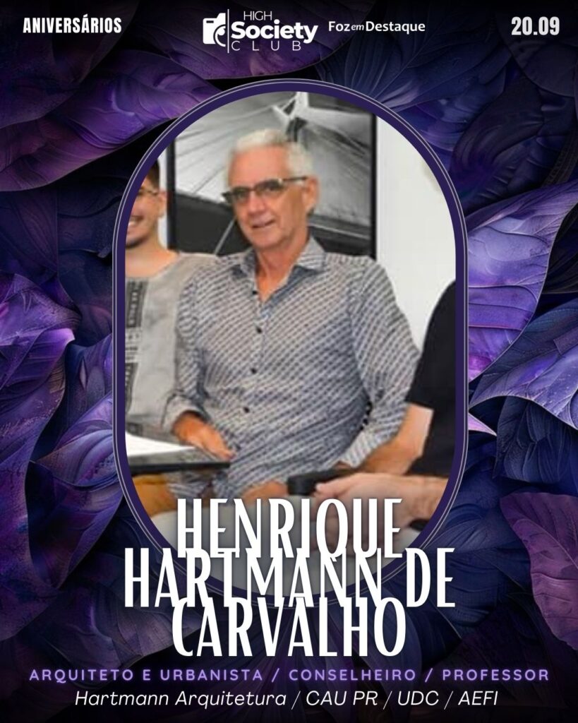 Henrique Hartmann de Carvalho
Arquiteto e Urbanista / Conselheiro / Professor
Hartmann Arquitetura / CAU PR / UDC / AEFI
High Society Club Foz em Destaque