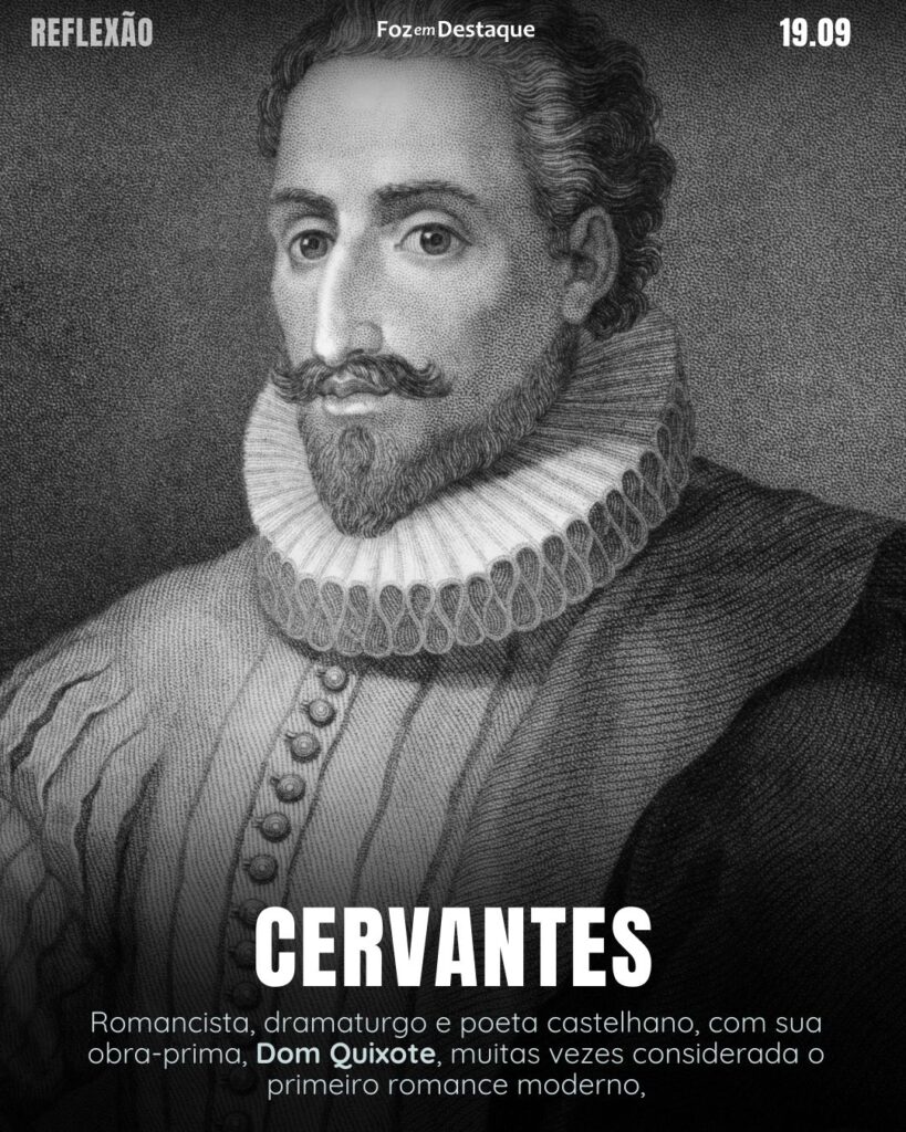 Reflexão 19 de Setembro 2024
"Quando se sonha sozinho é apenas um sonho. Quando se sonha juntos é o começo da realidade."
Cervantes - Romancista, dramaturgo e poeta castelhano, com sua obra-prima, Dom Quixote, muitas vezes considerada o primeiro romance moderno
