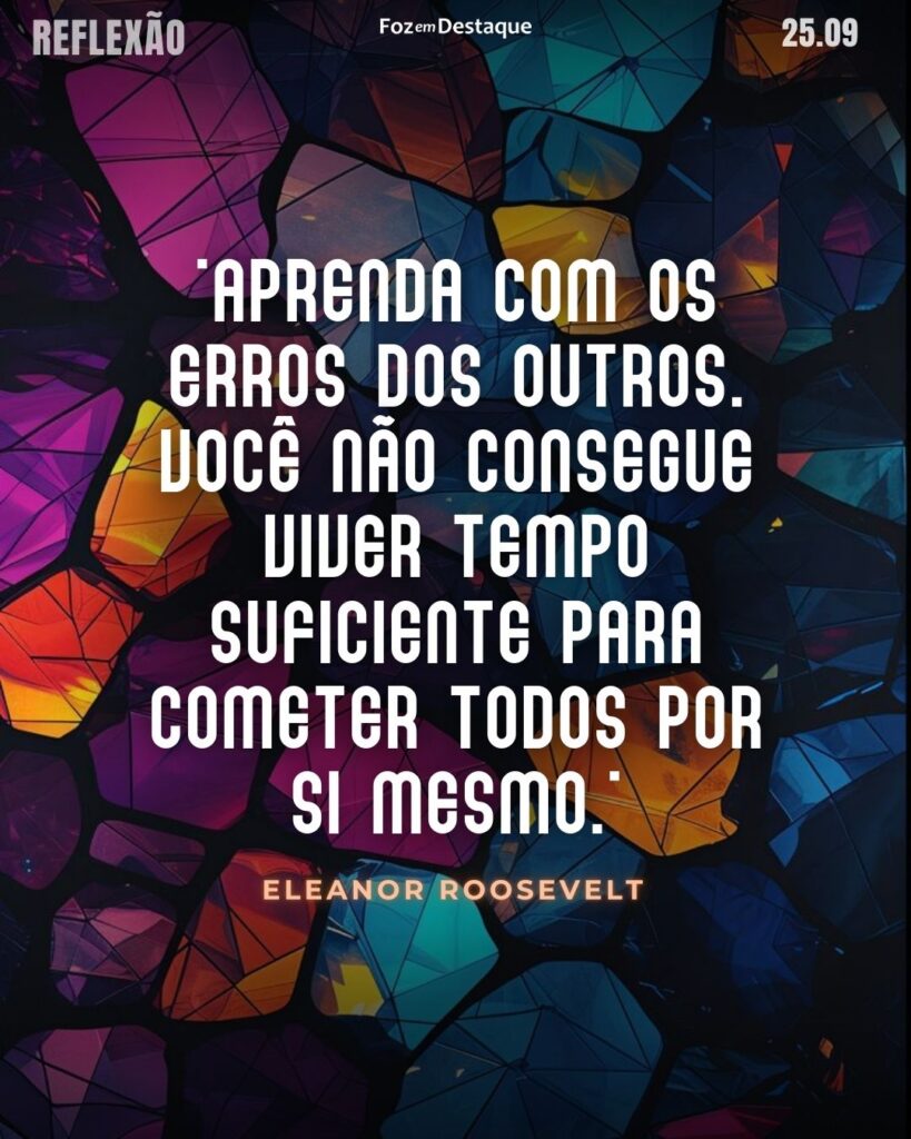 Reflexão 25 de Setembro 2024
"Aprenda com os erros dos outros. Você não consegue viver tempo suficiente para cometer todos por si mesmo."
"Aprenda com os erros dos outros. Você não consegue viver tempo suficiente para cometer todos por si mesmo."