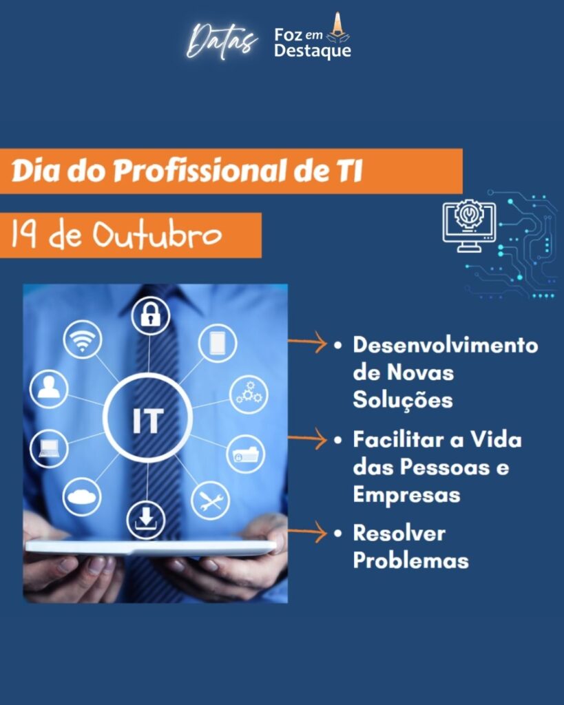 Dia do Profissional de Tecnologia da Informação (TI)
Datas 19 de outubro 2024 Foz em Destaque