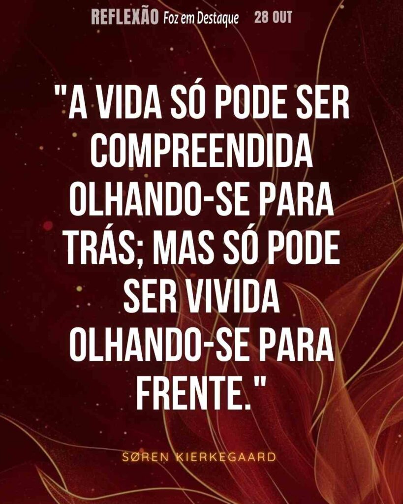"A vida só pode ser compreendida olhando-se para trás; mas só pode ser vivida olhando-se para frente." Søren Kierkegaard
Reflexão 28 de outubro 2024