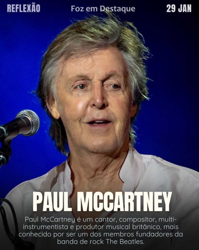 "E no fundo o amor que você dá, é o amor que você quer receber" ( Paul McCartney)
Reflexão 29 de janeiro 2025 Foz em Destaque "Sua Vida mais divertida!!!"