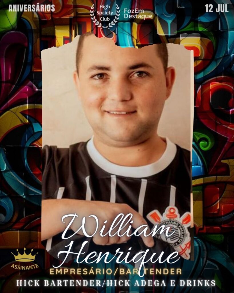 William Henrique
Empresário/Bar Tender - Hick Bartender/Hick Adega e Drinks
