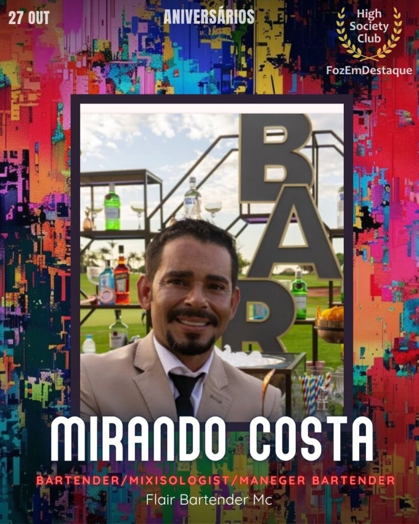 Mirando Costa
Bartender/Mixisologist/Maneger Bartender/Consultoria e treinamento em Bares e restaurantes. - Flair Bartender Mc
Aniversarios HighSocietyClub FozEmDestaque 27/10/2025