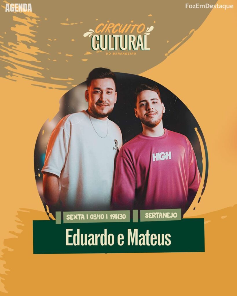 Eduardo e Mateus comandam a noite com o melhor do Sertanejo
Agenda Mercado 02/05 Outubro
MERCADO PÚBLICO BARRAGEIRO