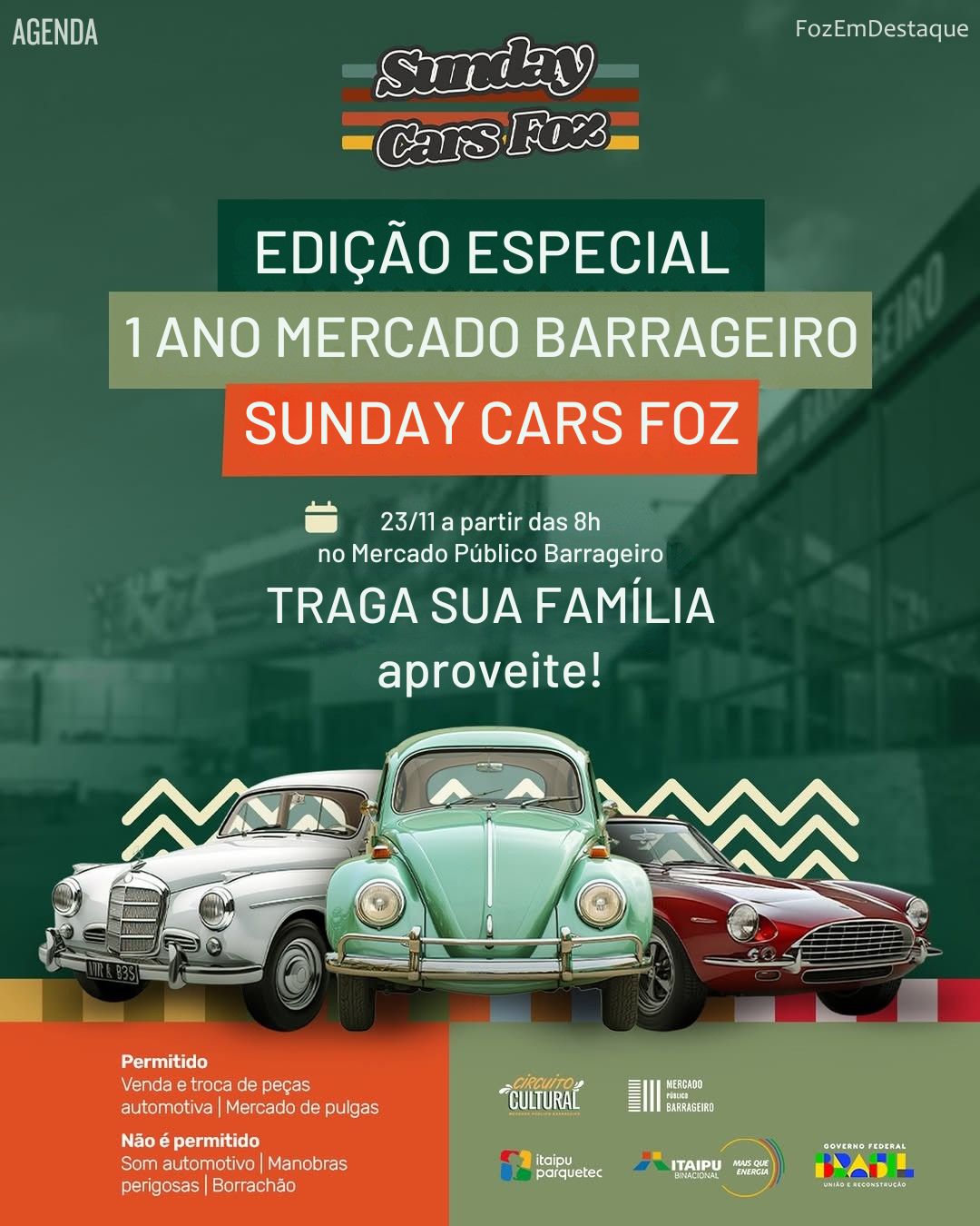 Sunday Cars Foz: Máquinas, Rock e Tradição Aquece Domingo no Mercado Barrageiro 01