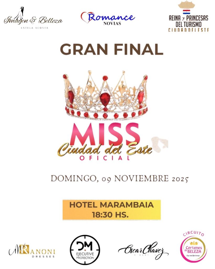 Miss Ciudad del Este Oficila
Juan Arce
Certames de Beleza
FozEmDestaque
Miss Foz Rainha Turismo
