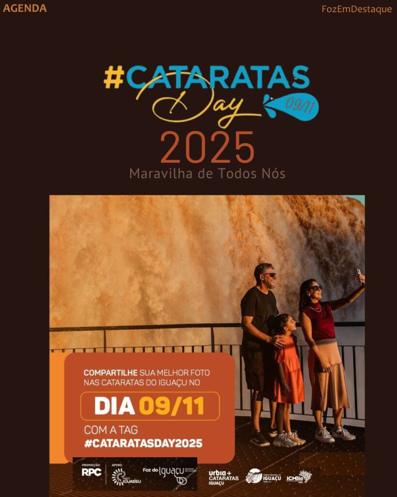 Vista panorâmica das Cataratas do Iguaçu com visitantes e famílias celebrando o Cataratas Day 2025 Foz, evento com entrada gratuita.