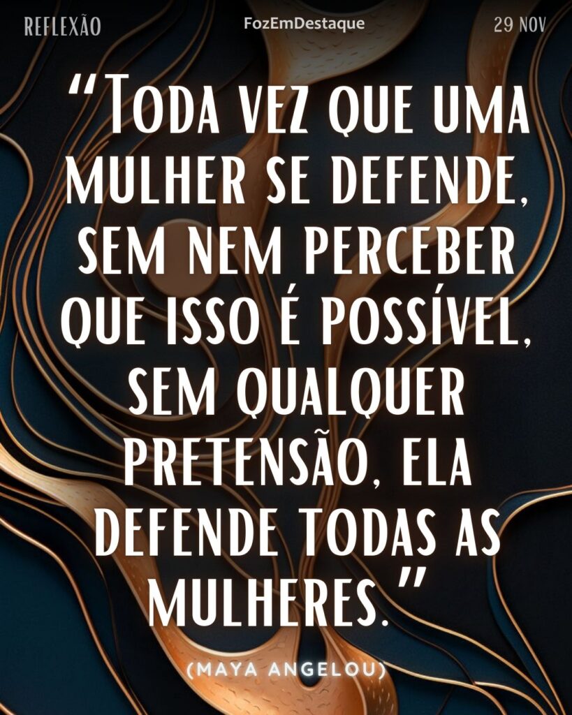 “Toda vez que uma mulher se defende, sem nem perceber que isso é possível, sem qualquer pretensão, ela defende todas as mulheres.”
(Maya Angelou)