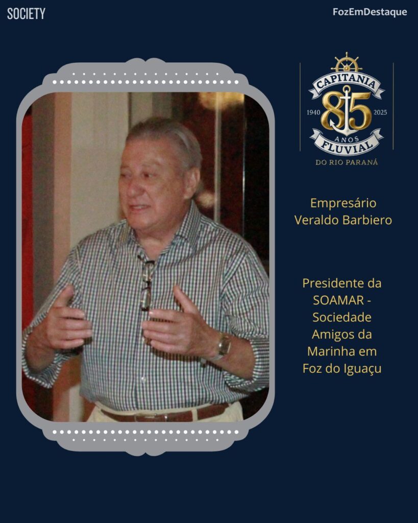 A SOAMAR (Sociedade Amigos da Marinha de Foz do Iguaçu) marcará presença através de seu presidente, Sr. Veraldo Barbiero, reforçando os laços de amizade e cooperação.
Capitania Fluvial 85 Anos