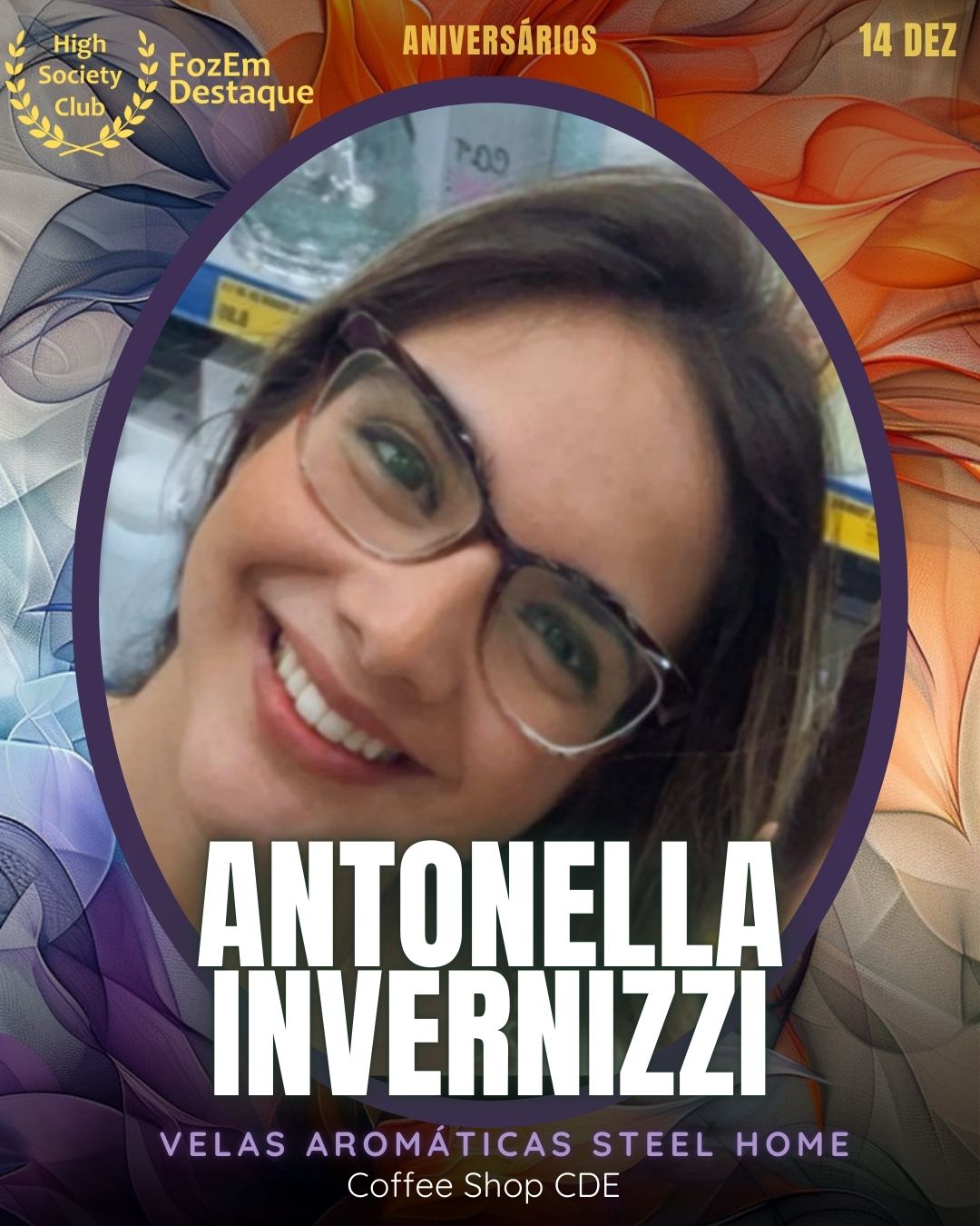 Antonella Invernizzi
Velas Aromáticas Steel Home/Coffee Shop CDE
HIGH SOCIETY CLUB
https://www.instagram.com/antoinvernizzi/
https://www.instagram.com/steelohome/
https://www.instagram.com/coffeeshopcde/
https://www.facebook.com/anto.invernizzi