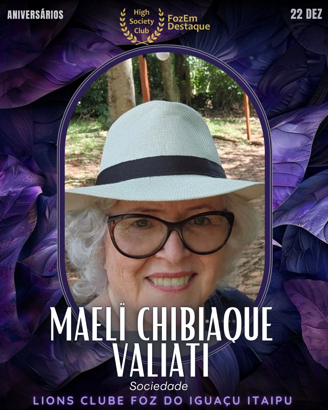 Aniversários Foz High Society
Maelï Chibiaque Valiati
Personalidade influente em nossa sociedade, Maelï desempenha um papel fundamental no Lions Clube Foz do Iguaçu Itaipu.