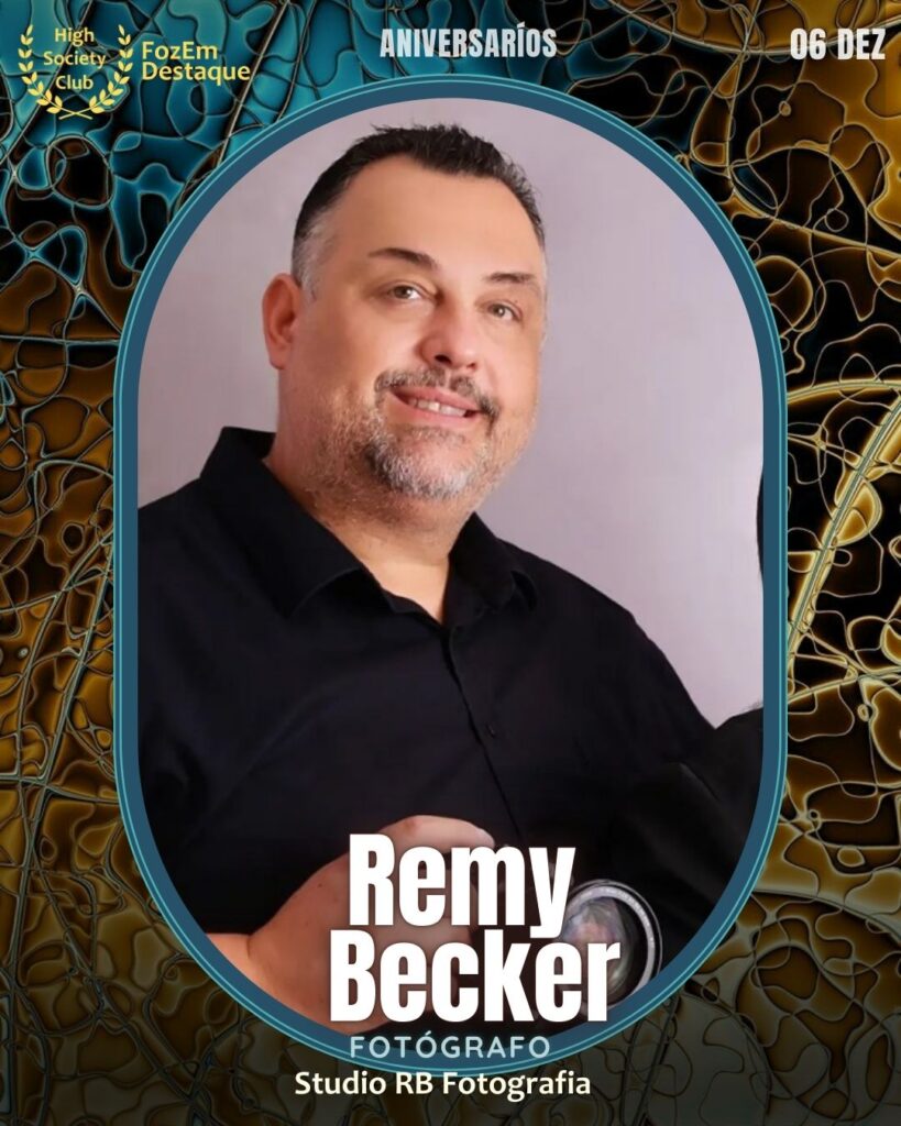Remy Becker
Com um olhar apurado e artístico, Remy Becker é um renomado Fotógrafo, responsável pelo Studio RB Fotografia. Seu trabalho eterniza momentos importantes, atuando em diversos segmentos da fotografia social e empresarial.