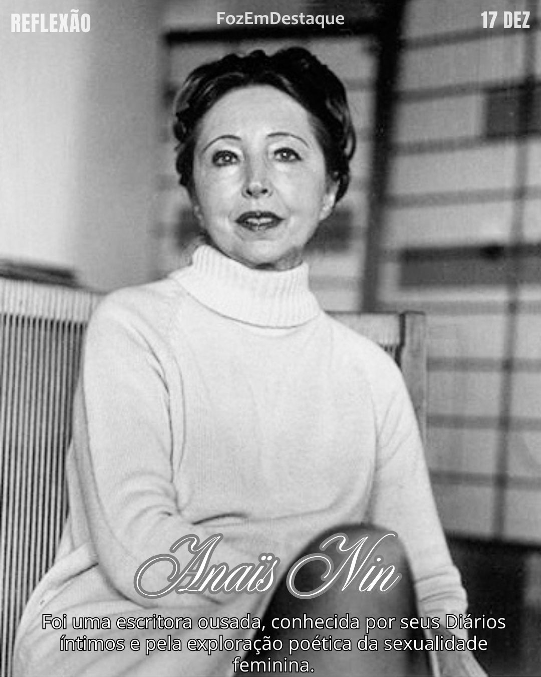 "A vida encolhe ou expande em proporção com sua coragem." (Anaïs Nin)
Reflexão diaria FozEmDestaque
Coragem Expande a Vida
