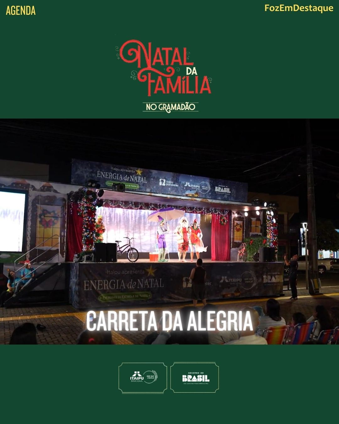 Carreta da Alebria
O diretor-geral de Itaipu, Enio Verri, com a esposa, Neusa Barbi Verri; e o diretor de Coordenação, Carlos Carboni, com a esposa, Lucimar Caboni. Foto: Divulgação/Itaipu Binacional
Natal da Família Itaipu