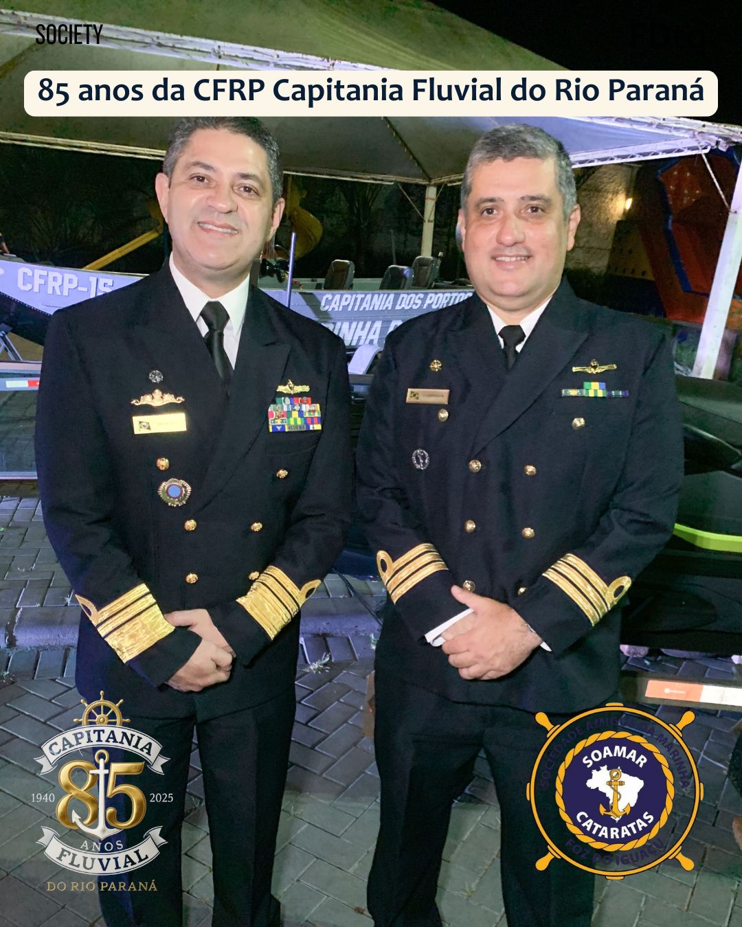 Comandante Uanderson Simonin e convidados no Jantar de 85 anos da Capitania em Foz do Iguaçu
SOAMAR CATARATAS
VERALDO BARBIERO
CAPITÃO COTTA
TALITA COTTA
VOLUNTÁRIAS CISNE BRANCO
ALMIRANTE TROVÁO
CAPITANIA DOS PORTOS DO RIO PARANÁ
TENENTE GODOY
CAPITAO SERGIO OLIVEIRA
