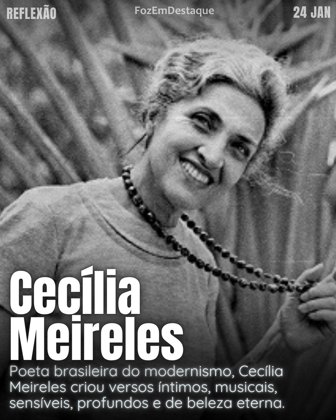 "A liberdade é uma palavra que o sonho humano alimenta, que não há ninguém que explique e ninguém que não entenda." — Cecília Meireles
Reflexão diaria FozEmDestaque
Liberdade Cecília Meireles Reflexão