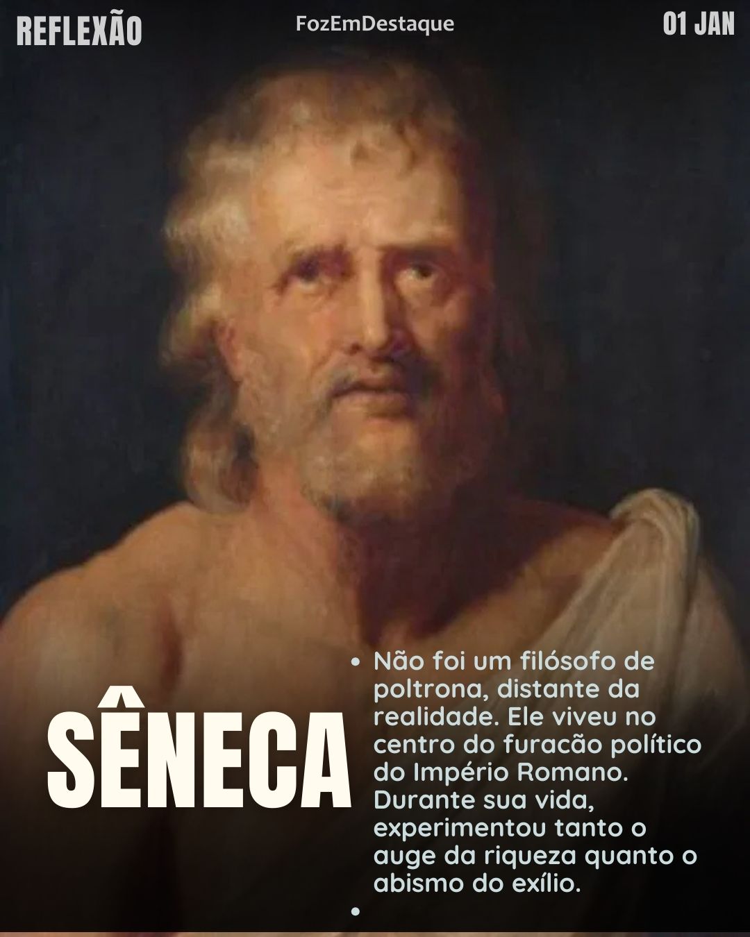 "Comece a viver agora e conte cada dia como uma vida separada."
(Sêneca)Comece a viver agora: uma reflexão estoica de Sêneca para iniciar 2026 com propósito.
Reflexão Diária FozEmDestaque