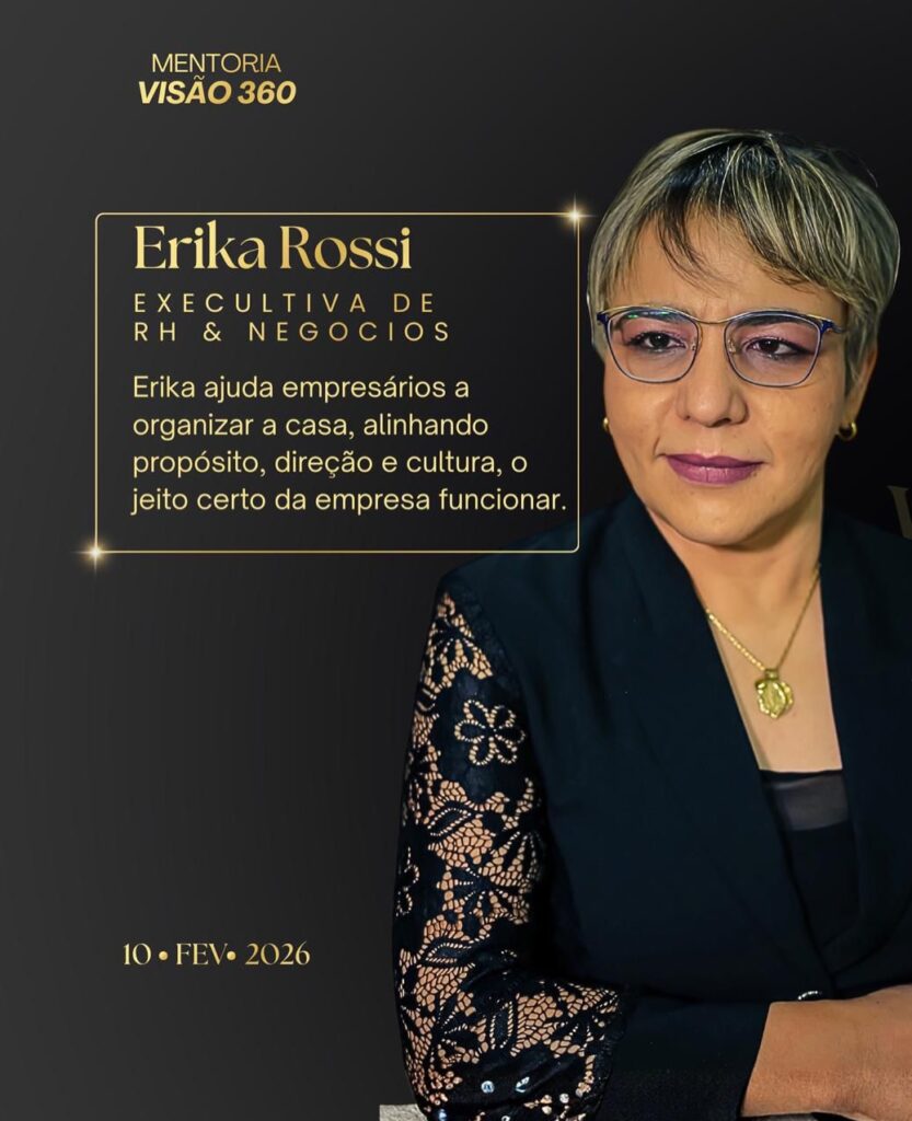 Gisele Kuhn (Empresária): Mentalidade de empresária vs. empreendedora e assumir o controle real do negócio.
Lucas Henz (Liderança): Desenvolvimento de líderes e equipes de alto desempenho com liderança situacional.
Anderson Karkow (Vendas): Método C.O.M., gestão estratégica comercial e processos de vendas.
Nathalie Chavez (Terapeuta): Padrões emocionais nas decisões e terapia nas empresas.
Adrieni Yassine (Neurociência): Comunicação, imagem e posicionamento estratégico para autoridade.
Danielli Arenhart (Finanças): Organização financeira de ponta a ponta.
Erika Rossi (RH e Negócios): Cultura organizacional, propósito e "arrumar a casa".
Bruno Sant Anna (Growth & IA): Inteligência Artificial para automatizar processos e escalar lucros.
Mentoria Visão 360