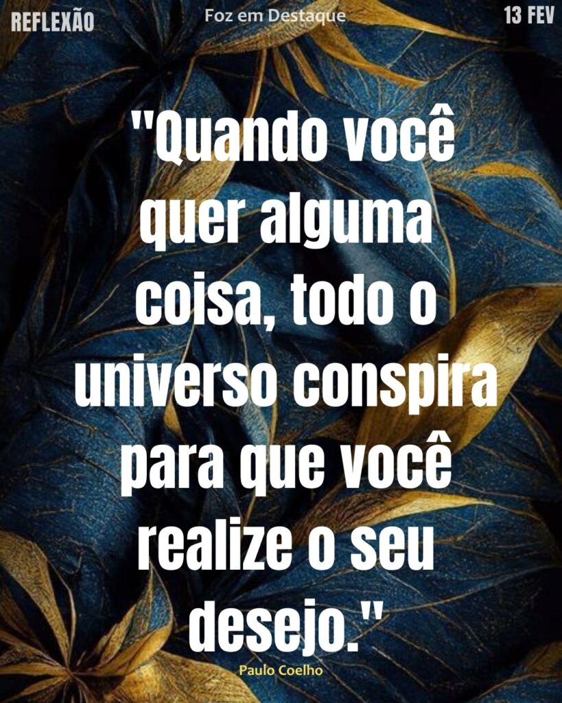 "Quando você quer alguma coisa, todo o universo conspira para que você realize o seu desejo." – Paulo Coelho
Universo Conspira Paulo Coelho