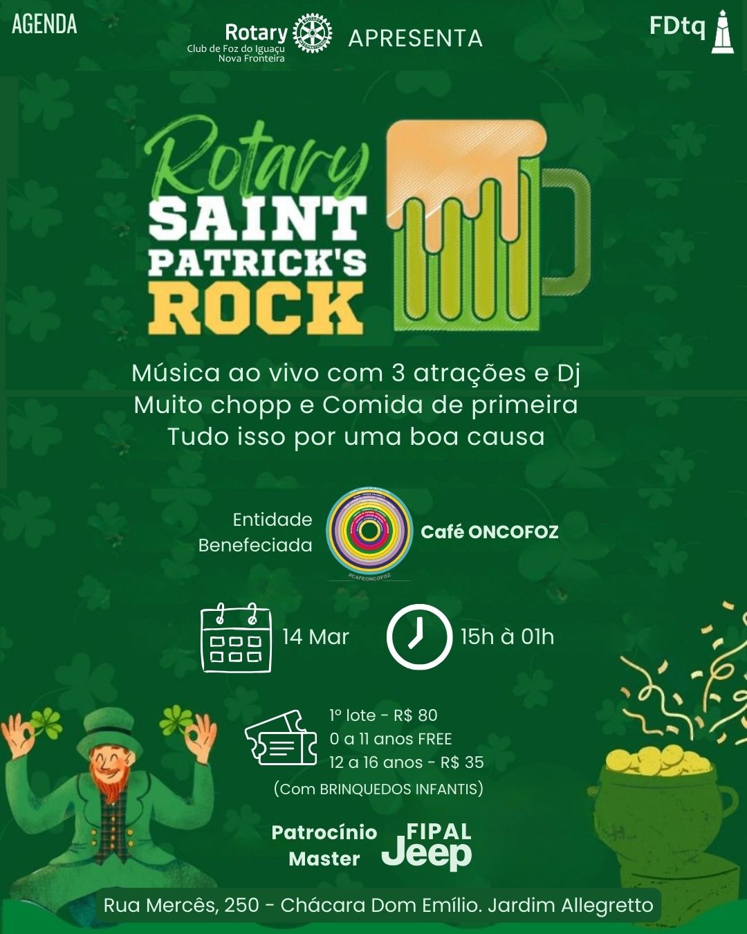 Rock, Chopp e Solidariedade: Rotary Nova Fronteira promove Saint Patrick's 2026 em prol da Oncofoz 1